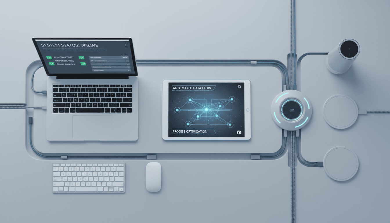 Workflow automation system showing connected processes and data flows