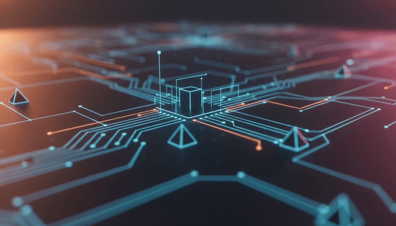 Abstract visualization of AI agent networks and automated data flow