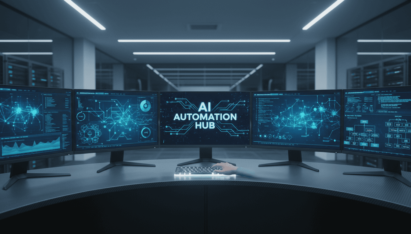 AI automation dashboard showing multiple data workflows and intelligent system processing