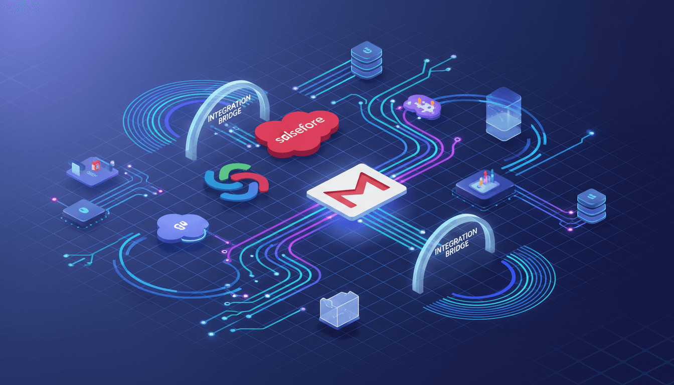 System integration diagram showing connected business tools and platforms