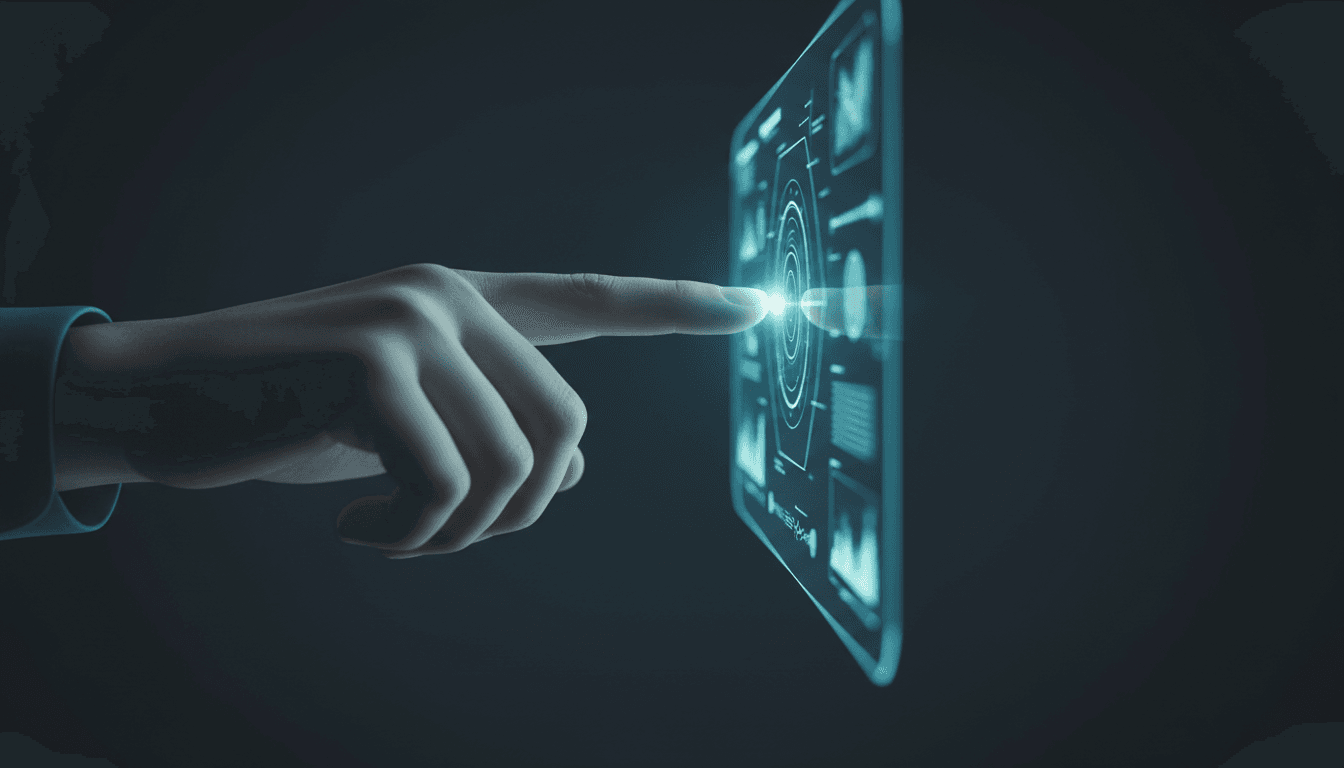 Hand interacting with AI interface